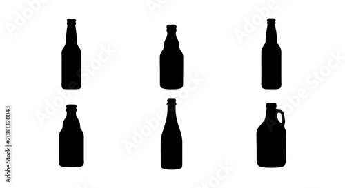 Canvas Print Six Black Beer Bottle Silhouettes, Drink Container Icons, Beverage Packaging Vec