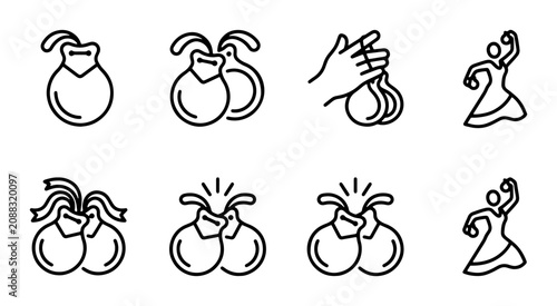 Obraz na płótnie Castanets Icons Set, Flamenco Dancer Silhouette, Musical Instrument Graphics