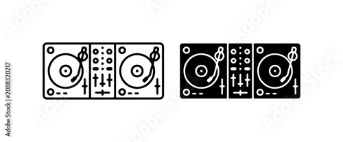Foto DJ Turntable Icons, Music Mixer Set, Audio Equipment Vector Graphics