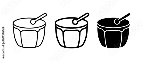 Konstfotografi Drum Icons Set: Outline, Filled Outline, Solid Black Vector Graphics
