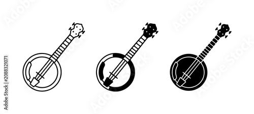 Banjo Icons Set: Musical Instrument Vector Graphics, Folk Music Symbols