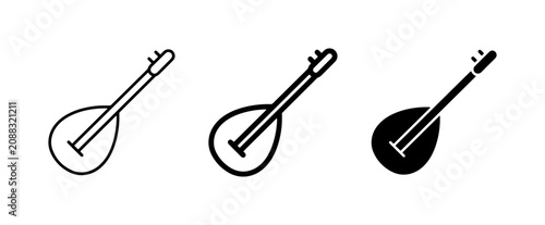 Schilderij op canvas Saz Instrument Icons, Turkish Music Symbols, Stringed Lute Vector Art