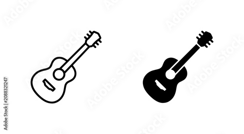 Foto Acoustic Guitar Icons, Music Instrument Vector Graphics, Simple Outline and Silh