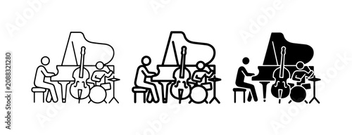 Photography Music Ensemble Icons: Piano, Bass, Drums Trio, Jazz Band, Performance