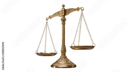 Bild auf Leinwand Ornate golden balance scale with detailed engravings, isolated on transparent ba