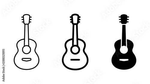 Schilderij op canvas Acoustic Guitar Icons: Outline, Filled, Silhouette Vector Set
