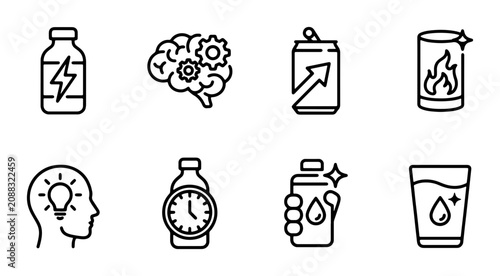 Tableau sur toile Energy Drink Icons, Refreshment Symbols, Beverage Vector Graphics, Health Boost