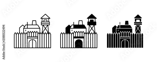 Tableau sur toile Fortification Icons, Stockade Fortress, Guard Tower Vector Set
