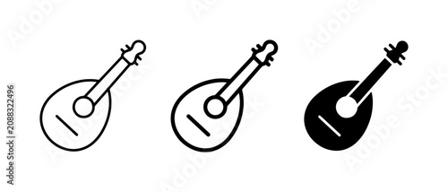 Schilderij op canvas Mandolin Icons, Music Instrument Line Art, Vector Graphics