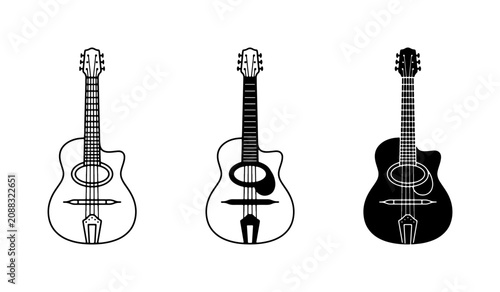 Fotografie Acoustic Guitar Icons, Musical Instrument Vector Set, Stringed Guitar Graphics