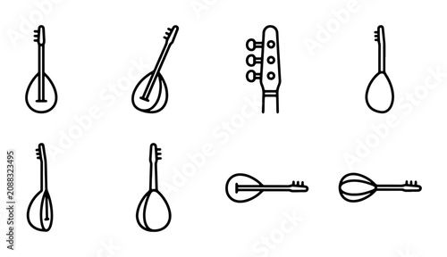 Tableau sur toile Saz Baglama Lute Icons, Traditional String Instrument Vector Set