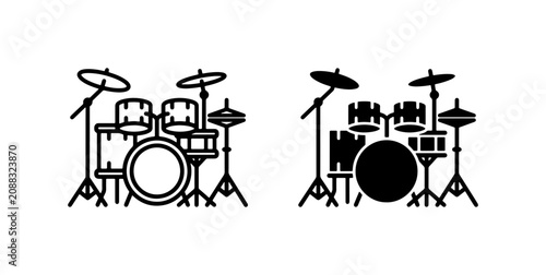 Bild auf Leinwand Drum Kit Vector Icons, Musical Instruments, Percussion Set, Black and White