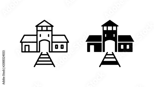 Photos Gatehouse Entrance Icons, Building Architecture, Historical Landmark Vector Set