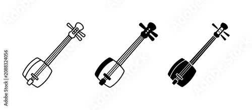 Foto Shamisen Vector Icons: Traditional Japanese String Instrument Set