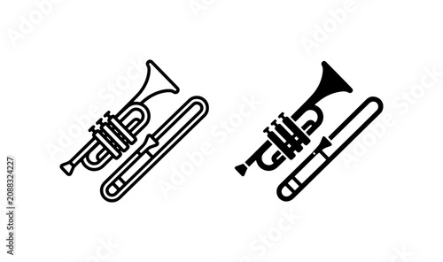 Foto Brass Instruments Vector Icons: Trumpet, Trombone, Music Symbols