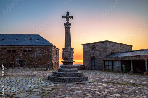 Canvas Print Jurisdictional pillar at the Sanctuary of Peña de Francia, Salamanca, Spain, at dawn