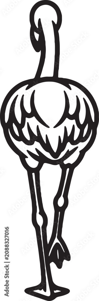 Fototapeta premium Flamingo Silhouette On White Background Stylized Line Art Illustration