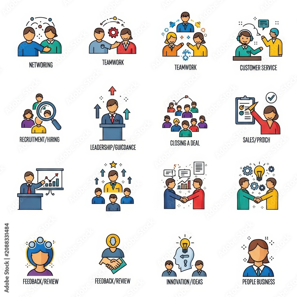 Fototapeta premium Set of 16 business management and human resources concept icons