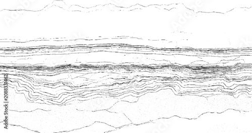 Abstract black and white layered geological strata contour lines with stippled texture