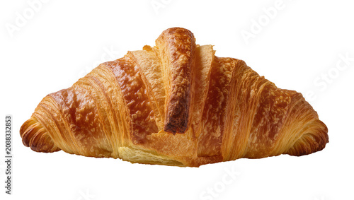 Tableau sur toile Golden brown flaky croissant pastry, isolated on transparent background