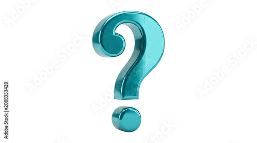 Konstfotografi Cyan metallic question mark 3d render isolated on transparent background for support problem solving faq concept