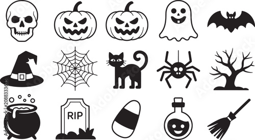 Halloween Icon Set Collection with Spooky Symbols Vector Illustration