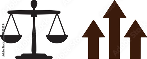 Justice Scale and Growth Arrow Business Vector Icon Set