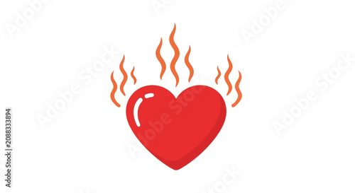 Red burning heart icon with flame waves representing passion and love vector illustration