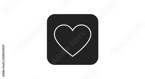 Minimalist white heart outline icon inside a rounded black square for love and health app design