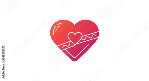 Red gradient heart icon with white line art for romantic designs and holiday cards