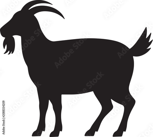 Standing Goat Silhouette Vector Illustration Isolated on White Background