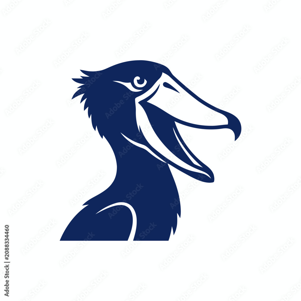 Obraz premium Shoebill Bird Icon, Abstract Silhouette, Dark Blue, Isolated on White