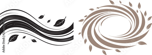 Bild auf Leinwand Abstract wind and breeze vector graphics with swirling lines and leaves for natu