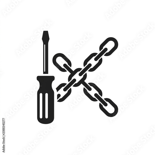 Obraz na plátně Screwdriver and broken chain icon representing repair and restoration