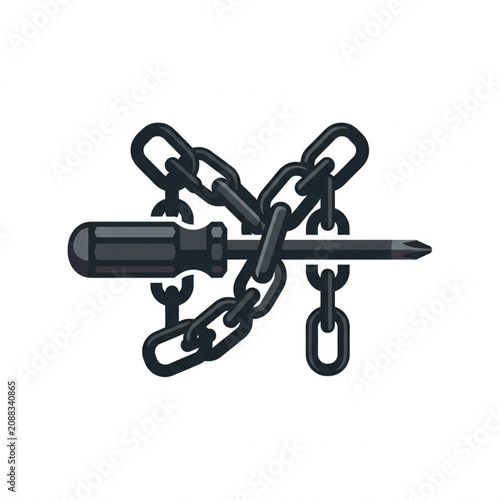 Canvas-taulu Screwdriver and Chain Symbolizing Restriction and Repair.