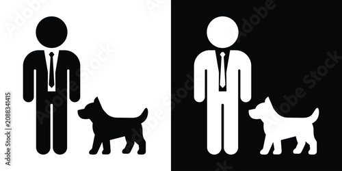 Fényképezés Businessman gesturing or commanding a dog icon