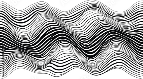 Black and white abstract wavy line pattern optical illusion flowing curves modern geometric background dynamic motion design artwork