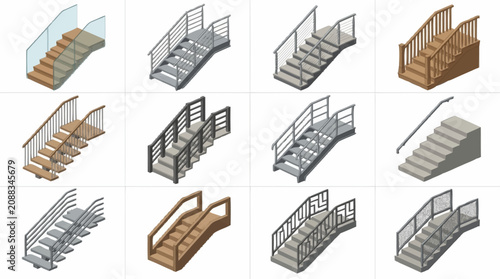 Foto Collection of modern staircase designs in 3D renderings.