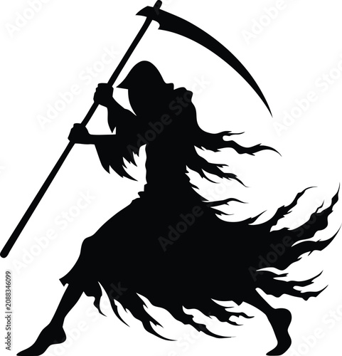 a bold striking black silhouette of the grim reap .eps