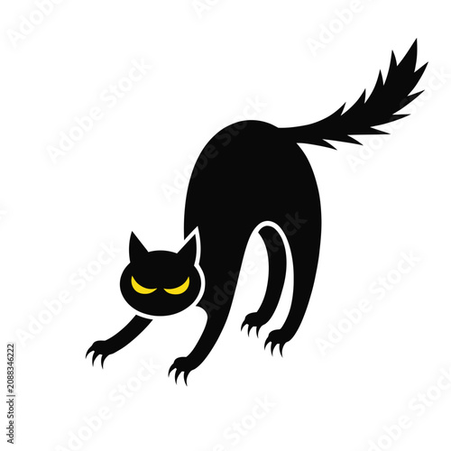 an arched back hissing Halloween cat silhouette .eps