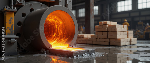 Crucible furnace melting aluminum in foundry