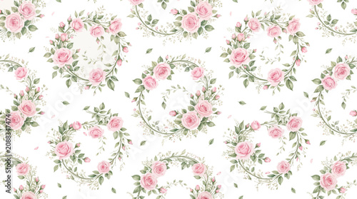 Floral pattern with pink and white roses