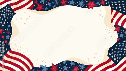 Festive patriotic frame with stars, stripes, and an empty space