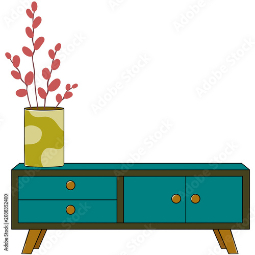 Wooden furniture with a vase placed on top.