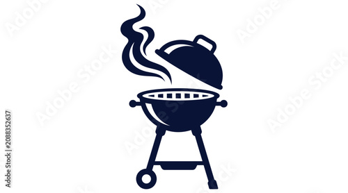 Barbecue grill icon with smoke for outdoor cooking concepts