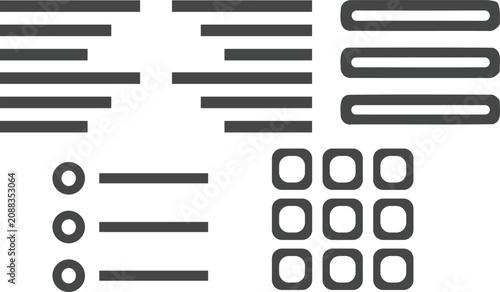Tableau sur toile Minimalist web design elements with text alignment, grid layout, and list icons