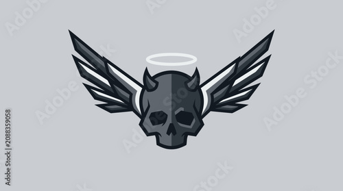 Schilderij op canvas Digital illustration of a dark creature skull with wings and halo