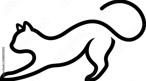 Konstfotografi Simplistic black outline of a running cat, tail curved upward