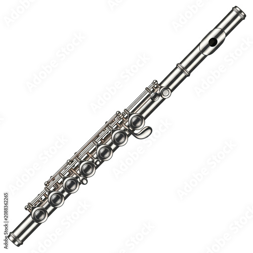Silver Flute Musical Instrument Isolated On Transparent Background