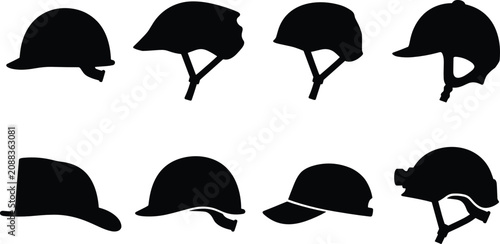 Tableau sur toile Military and Safety Helmet Silhouette Collection with Tactical Construction and